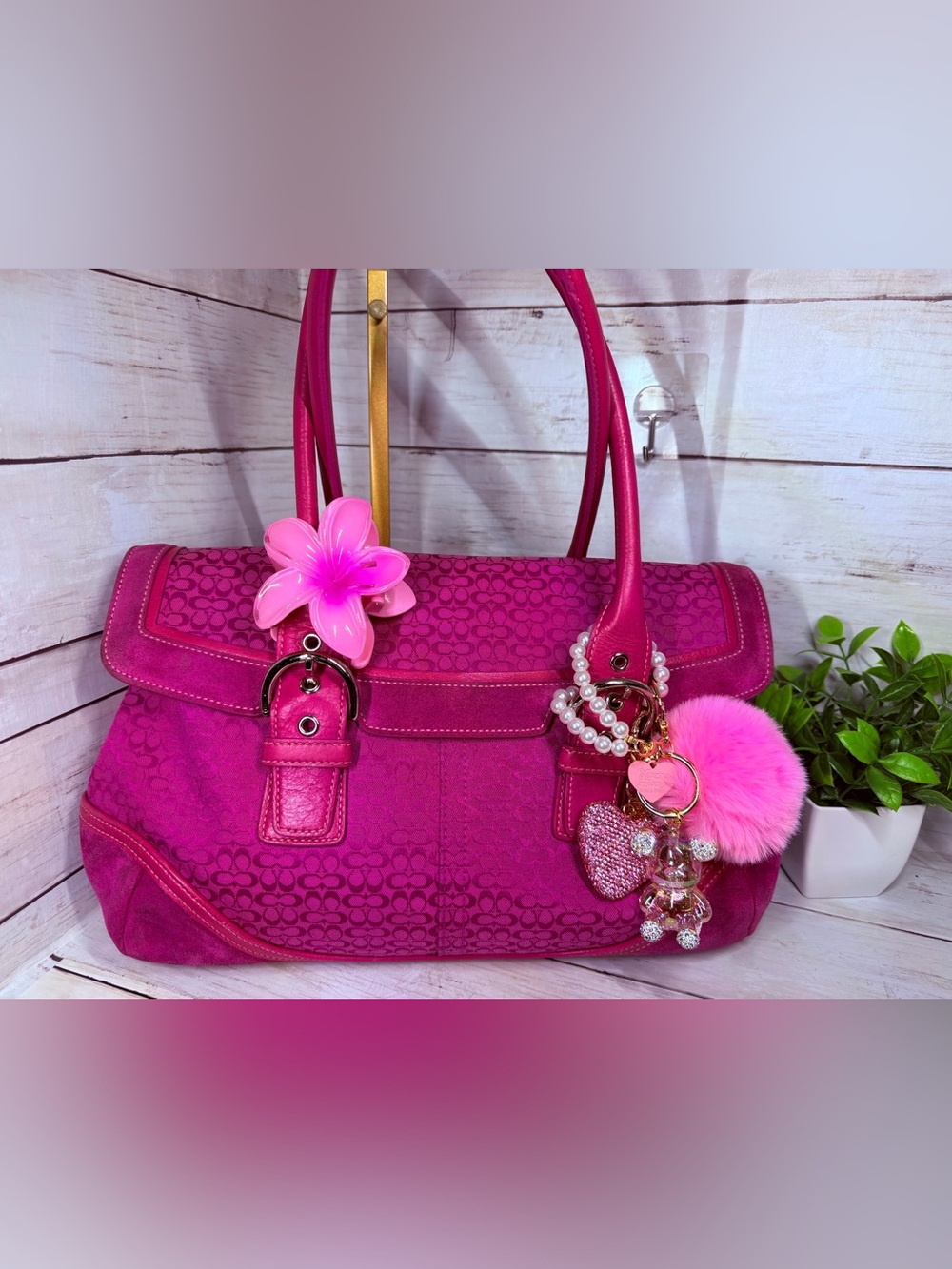 Coach Hampton Soho flap satchel from 2004. Pink Signature Satchel